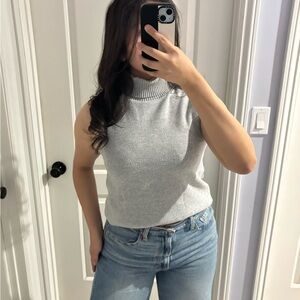 Zara Gray Sleeveless Turtleneck Sweater, Size: S